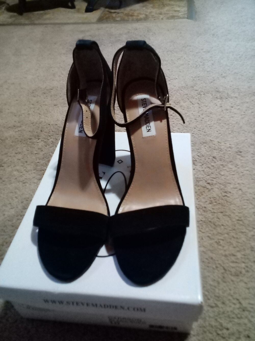 Steve Madden Black Suede Carrson sandal heel Sz 10 Pre Owned